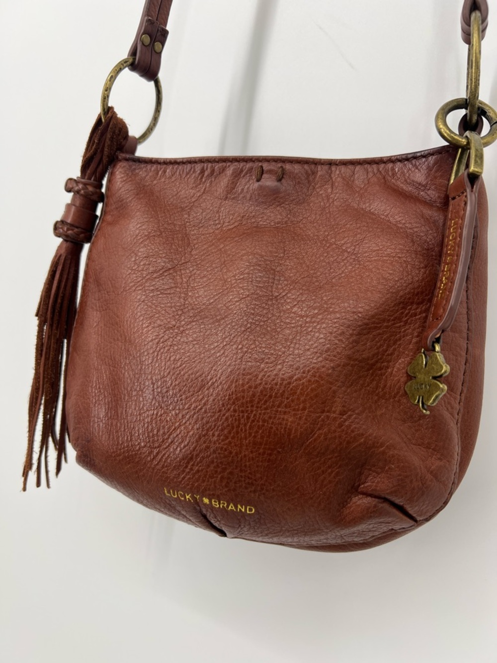 Lucky Brand Jade Crossbody Leather Bag Tobacco Brown Boho Shoulder Purse EUC